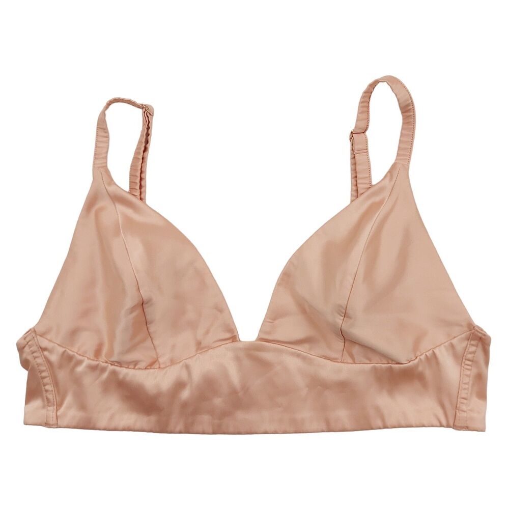 Parade Womens Small Peach Satin Triangle Bralette Wireless Lingerie Coquette